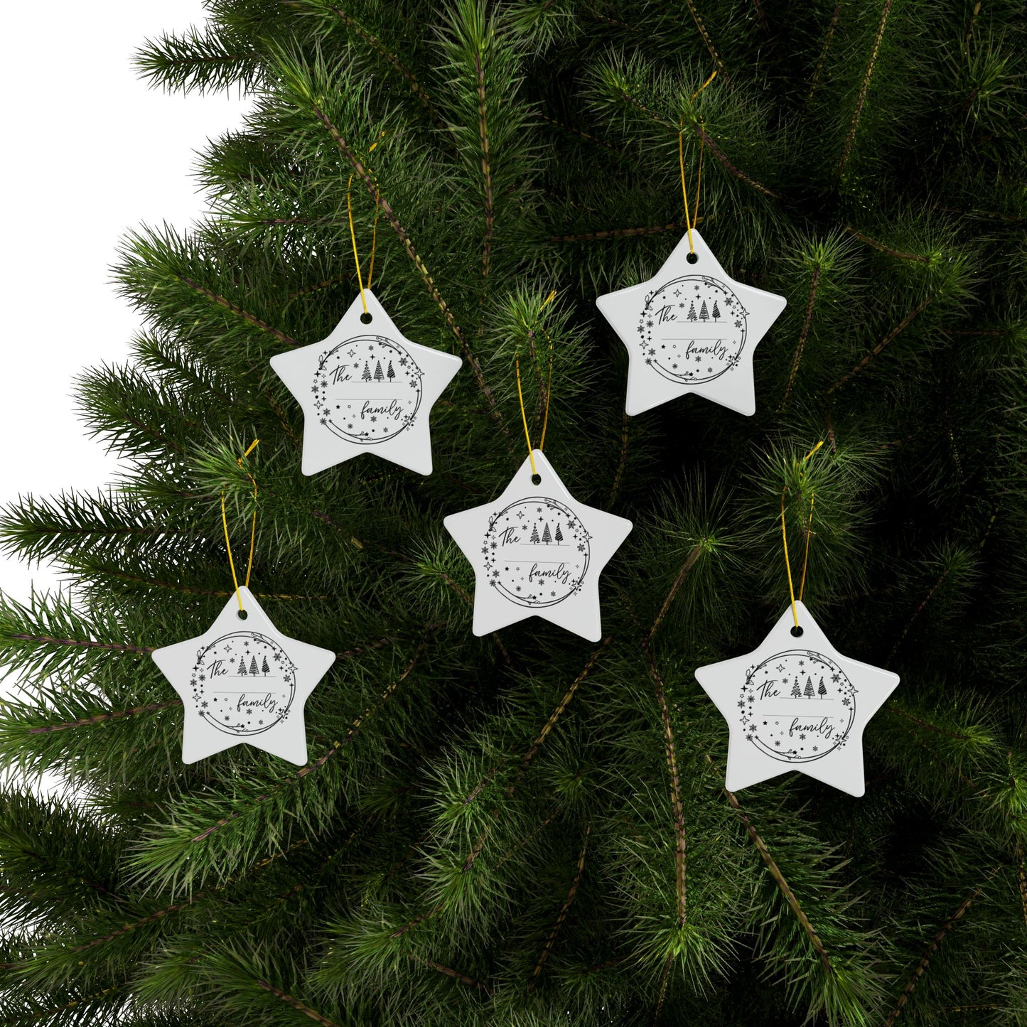 Custom Family Christmas Ceramic Ornaments, 2-Sided Print, Circle, Star, Snowflake, Holiday Decoration, Personalized Xmas Gift