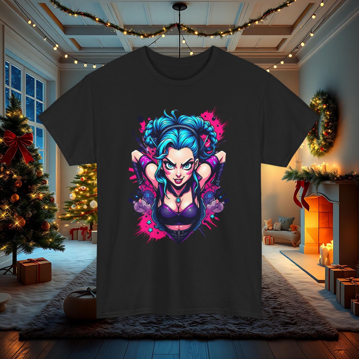 League of Legends Inspired Tee, Jinx Ready to Paint the Town Blue Graphic Shirt, Fun Gift for Gamers and Arcane Fans