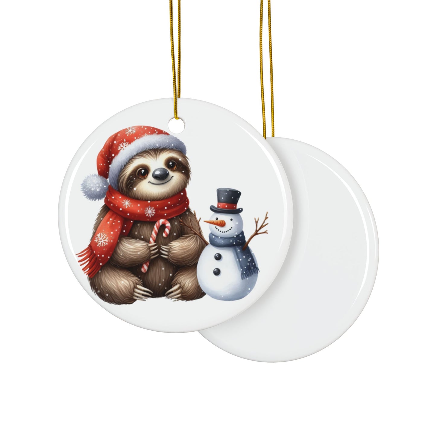 Festive Sloth with Snowman - Unique Ceramic Ornaments (Choose Your Set)