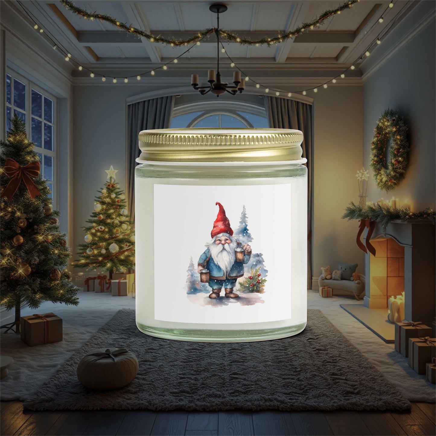 Christmas Gnome Winter Fairy Tale Scented Candles, Coconut Apricot Wax (4oz, 9oz) - Cozy Holiday Home Decor, Relaxing Hygge Candle, Winter