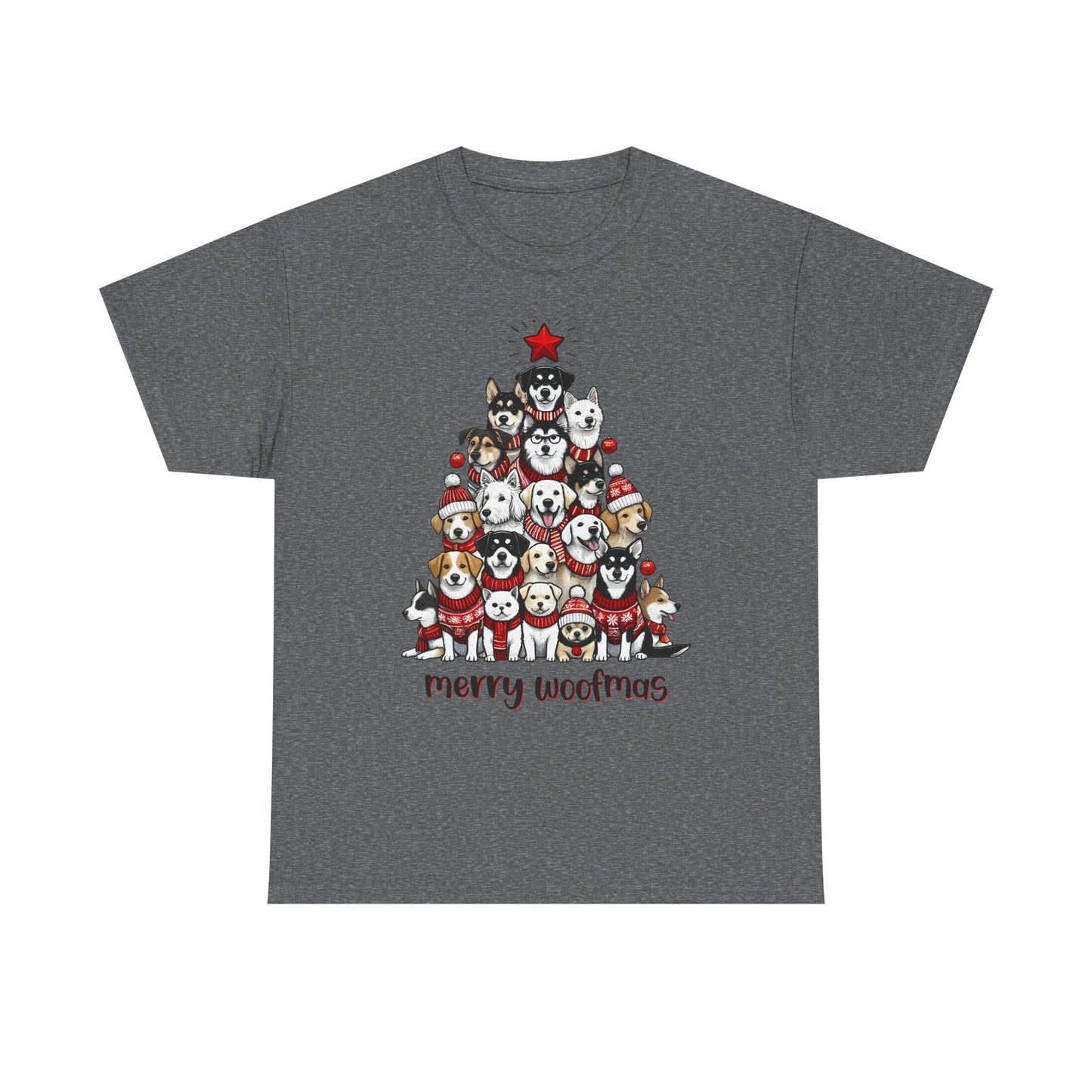 Merry Woofmas Christmas Tree Tee, Heavy Cotton Graphic Shirt for Dog Lovers, Fun Holiday Gift for Pet Owners!