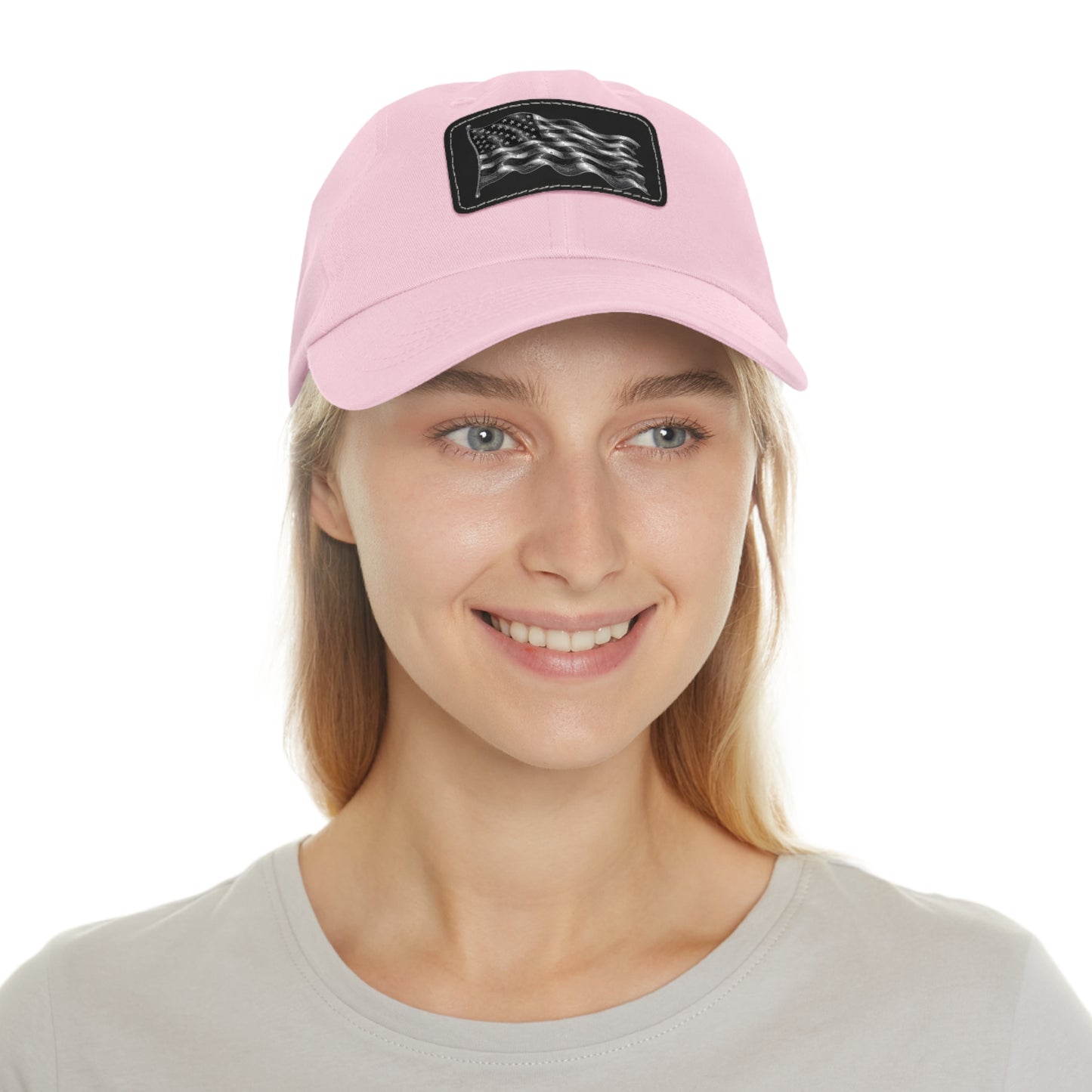 American Flag Dad Hat with Leather Patch (Rectangle)