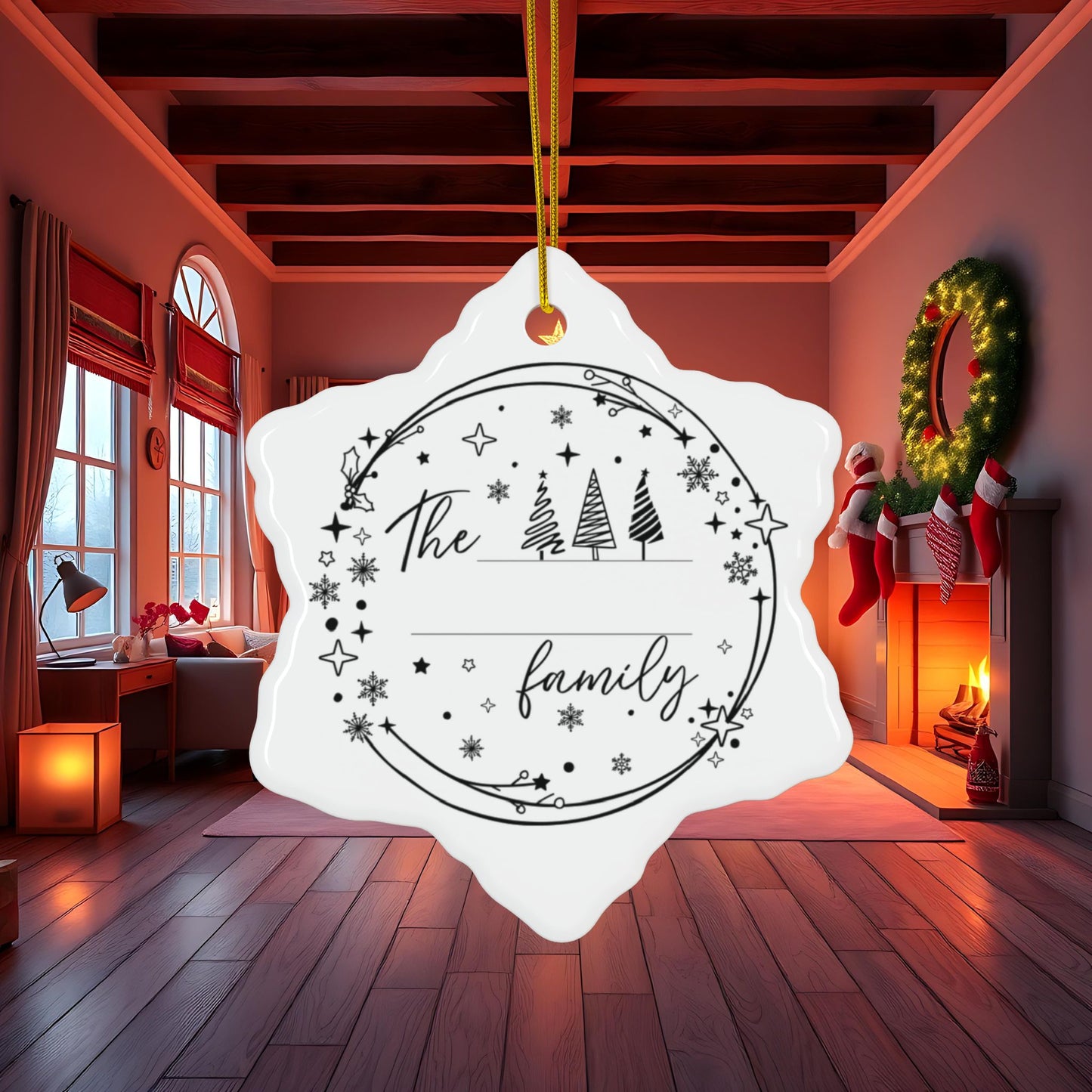 Custom Family Christmas Ceramic Ornaments, 2-Sided Print, Circle, Star, Snowflake, Holiday Decoration, Personalized Xmas Gift