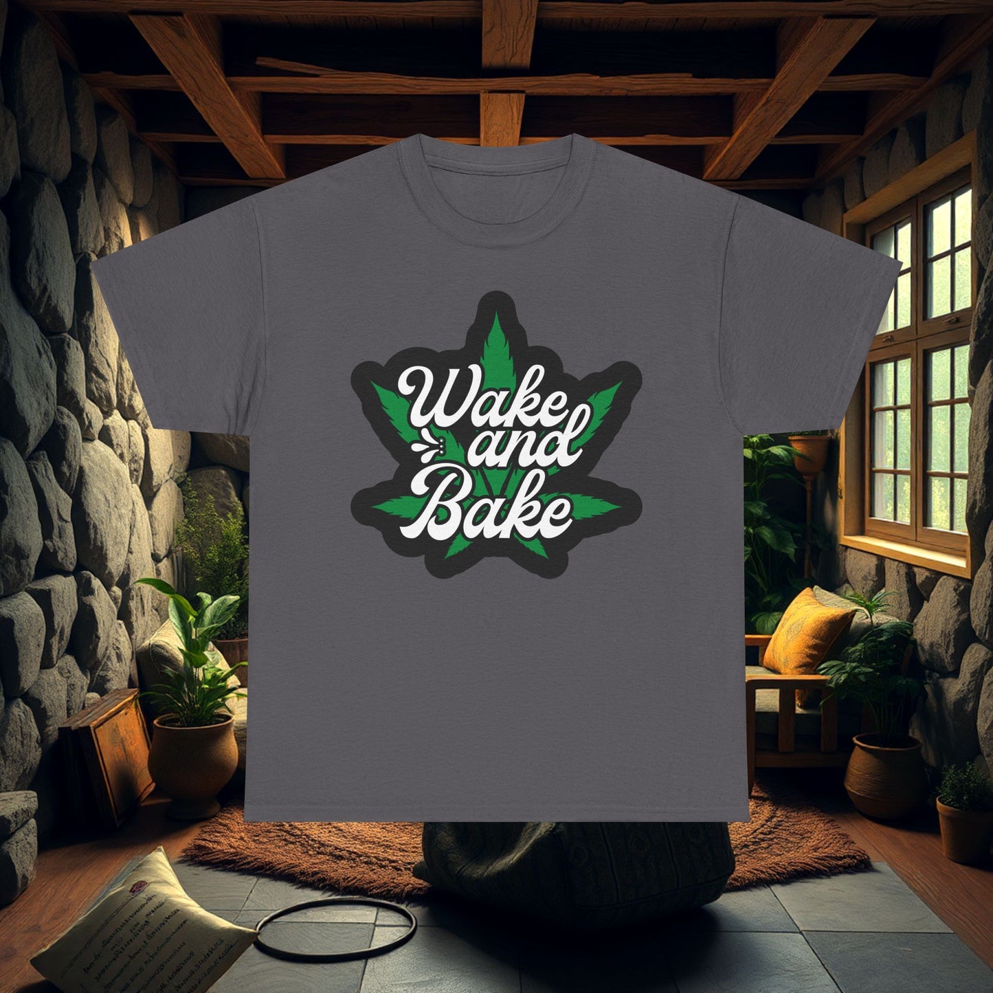 Wake and Bake Cannabis Unisex Heavy Cotton Tee - Funny Stoner Shirt, Weed Lover Gift, Marijuana Graphic Tee, 420 Shirt, Pot Leaf Tee