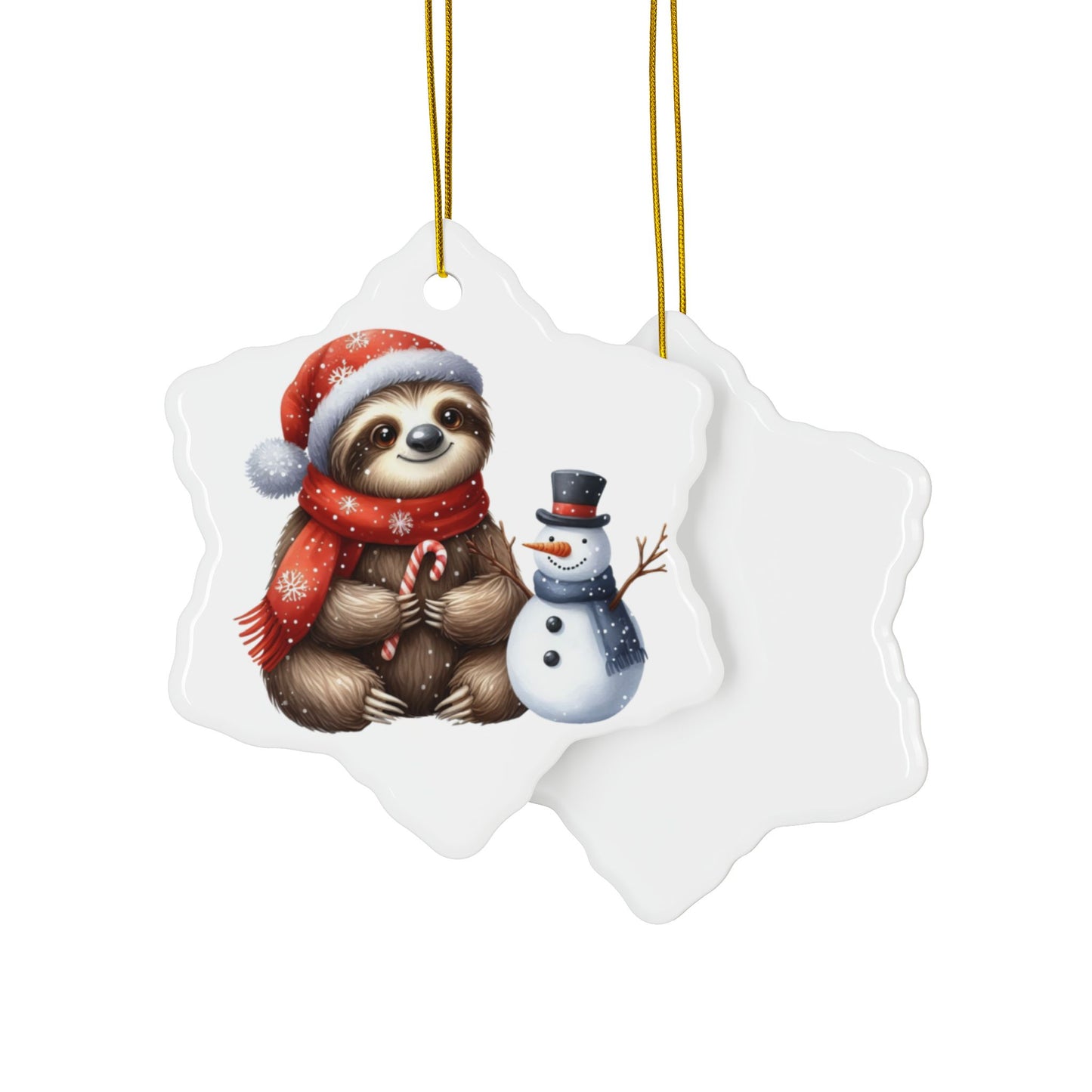 Festive Sloth with Snowman - Unique Ceramic Ornaments (Choose Your Set)