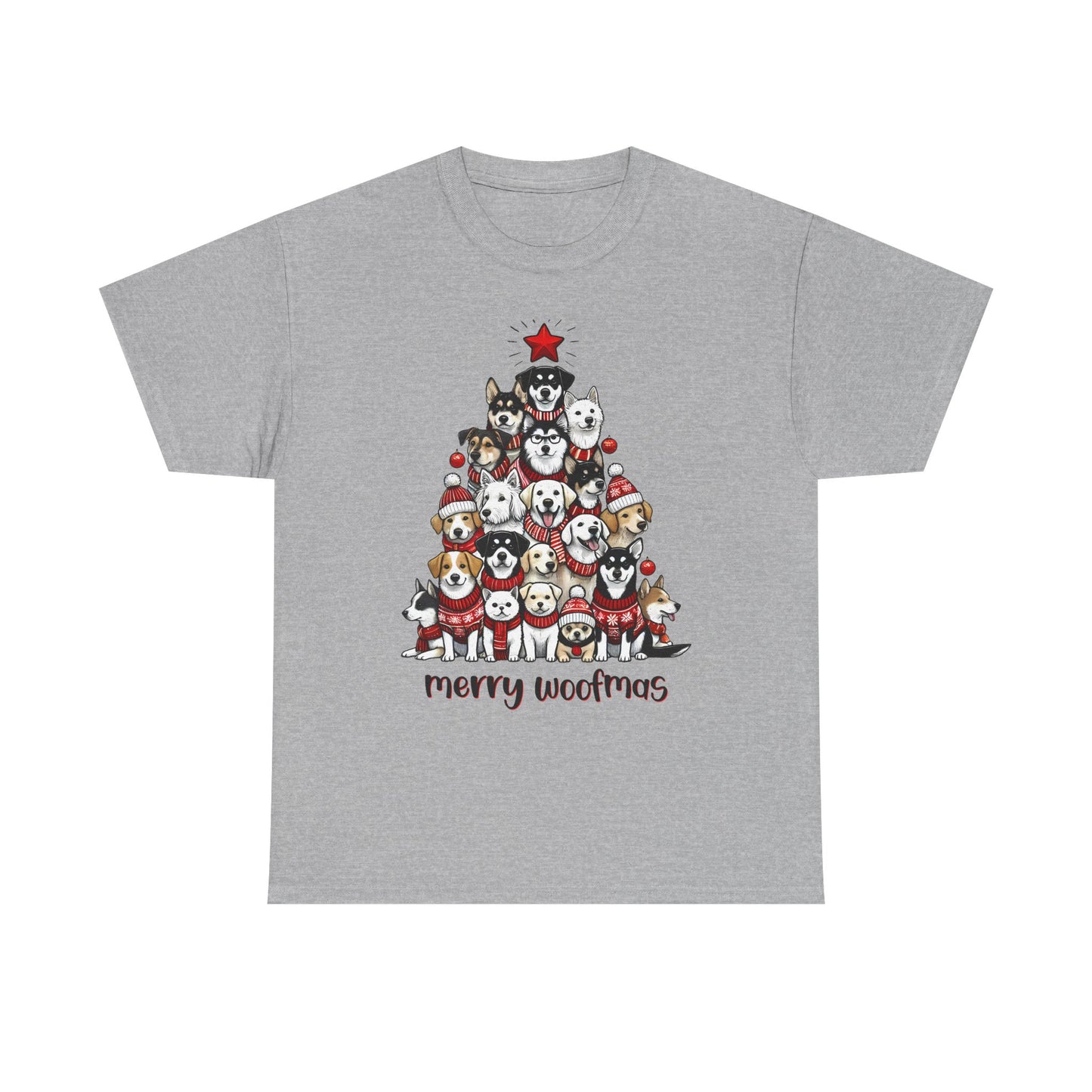 Merry Woofmas Christmas Tree Tee, Heavy Cotton Graphic Shirt for Dog Lovers, Fun Holiday Gift for Pet Owners!