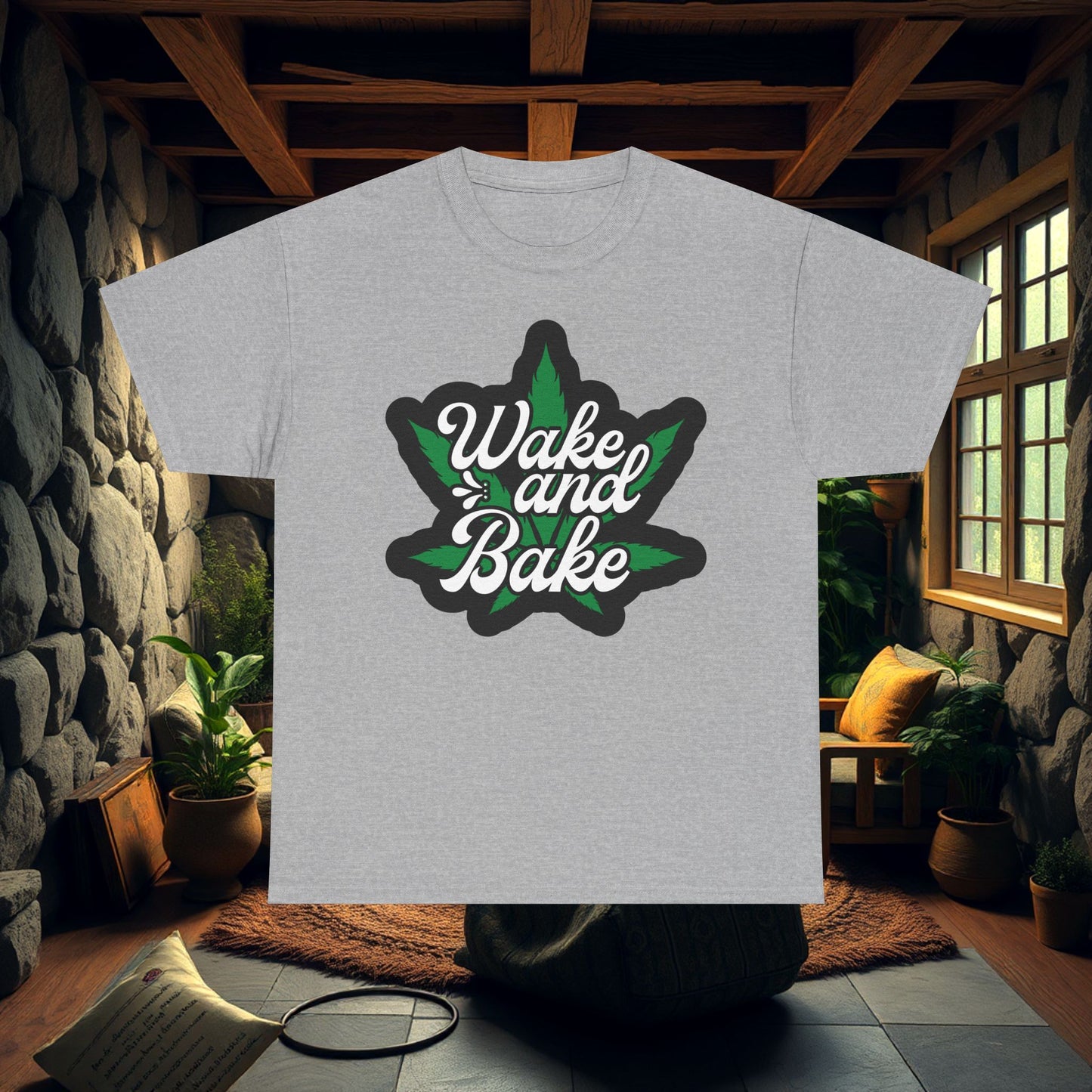 Wake and Bake Cannabis Unisex Heavy Cotton Tee - Funny Stoner Shirt, Weed Lover Gift, Marijuana Graphic Tee, 420 Shirt, Pot Leaf Tee