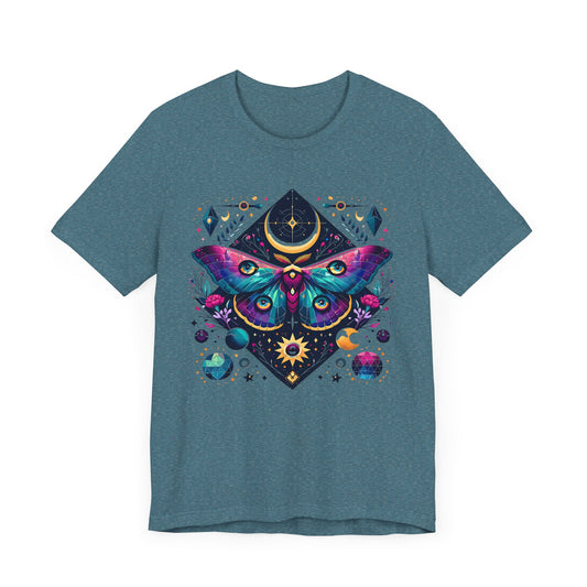 Colorful Luna Moth T-Shirt, Unisex Tee, Short Sleeve Shirt, Nature Lover Gift, Butterfly Print Shirt
