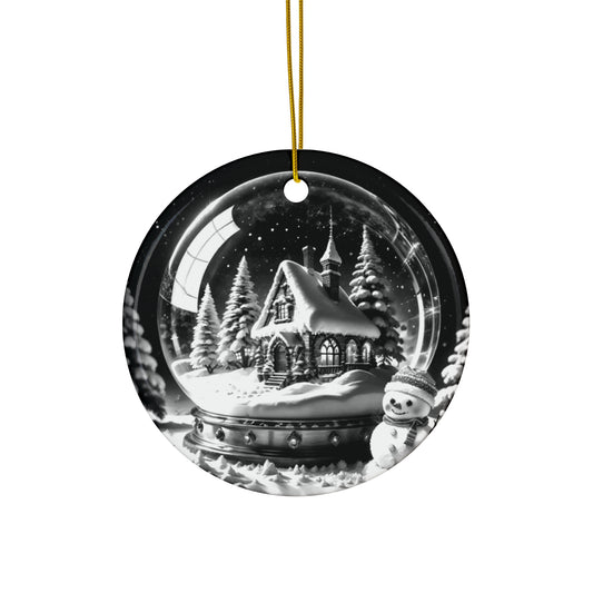 Snow Globe Ceramic Ornament, Christmas Tree Decor, Holiday Ornament, Winter Decoration, Monochrome Christmas, Festive Home Decor