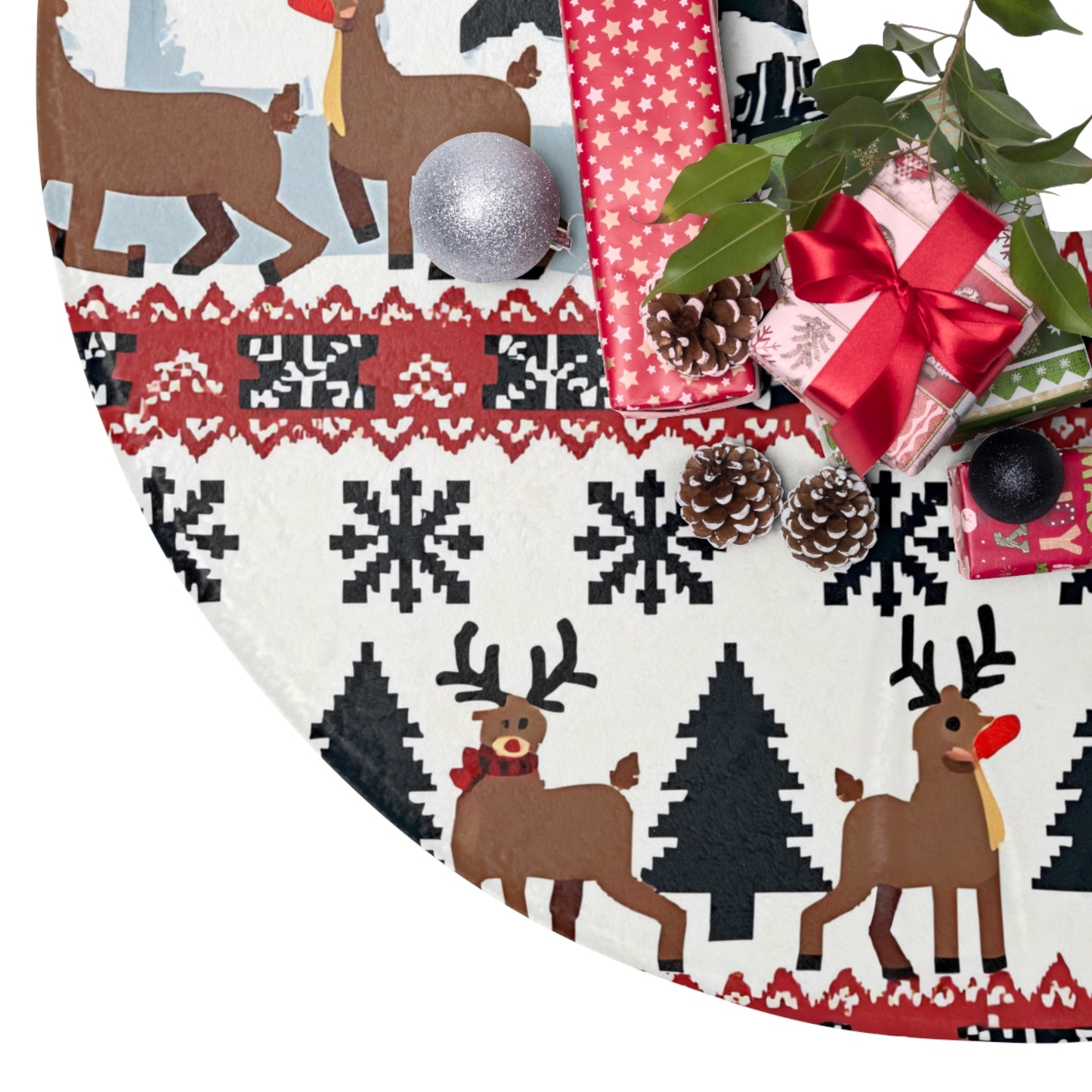 Christmas Tree Skirt, Holiday Pixel Design Xmas Tree Skirt, Festive Decor for Home, Christmas Tree Skirt Decorations, Seasonal Tree Skirt,