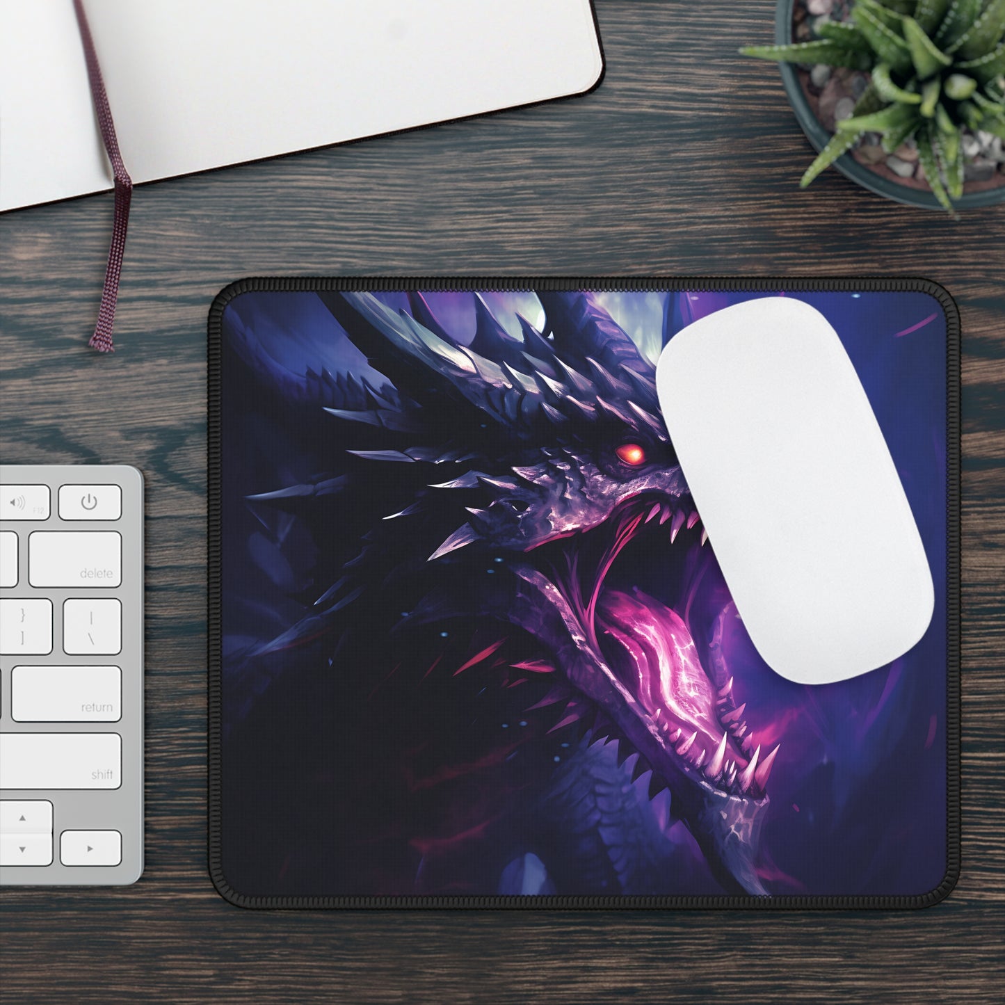 Gaming Mouse Pad, Gothic Dragon Design, Purple Background, Desk Mat, Gaming Accessories, Office Decor
