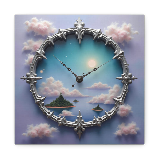 Canvas Print, Surreal Clock with Melting Hands, Floating Islands and Clouds, Ethereal Wall Art, Home Decor, Matte Canvas, Stretched, 1 25",