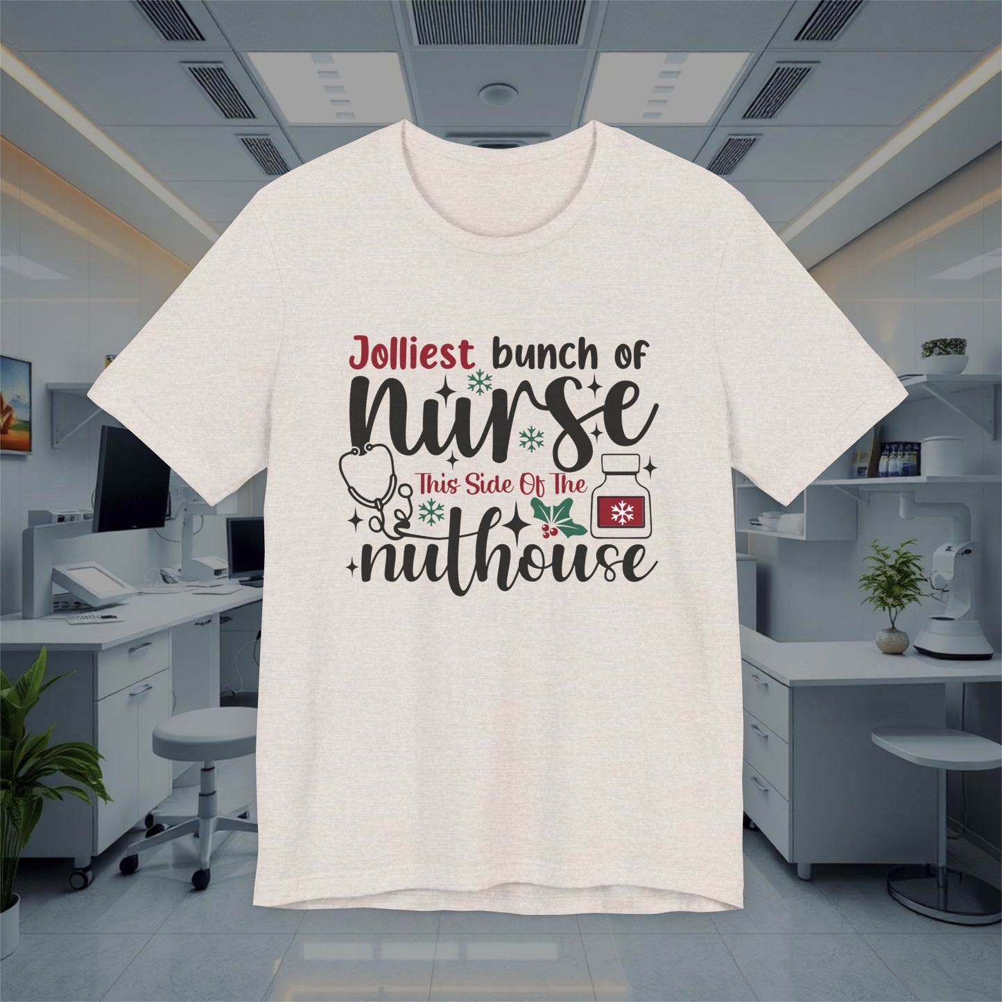 Funny Jolliest Nurse Unisex Tee, Nursing T-Shirt, Medical Top, Hospital Apparel, Healthcare Shirt
