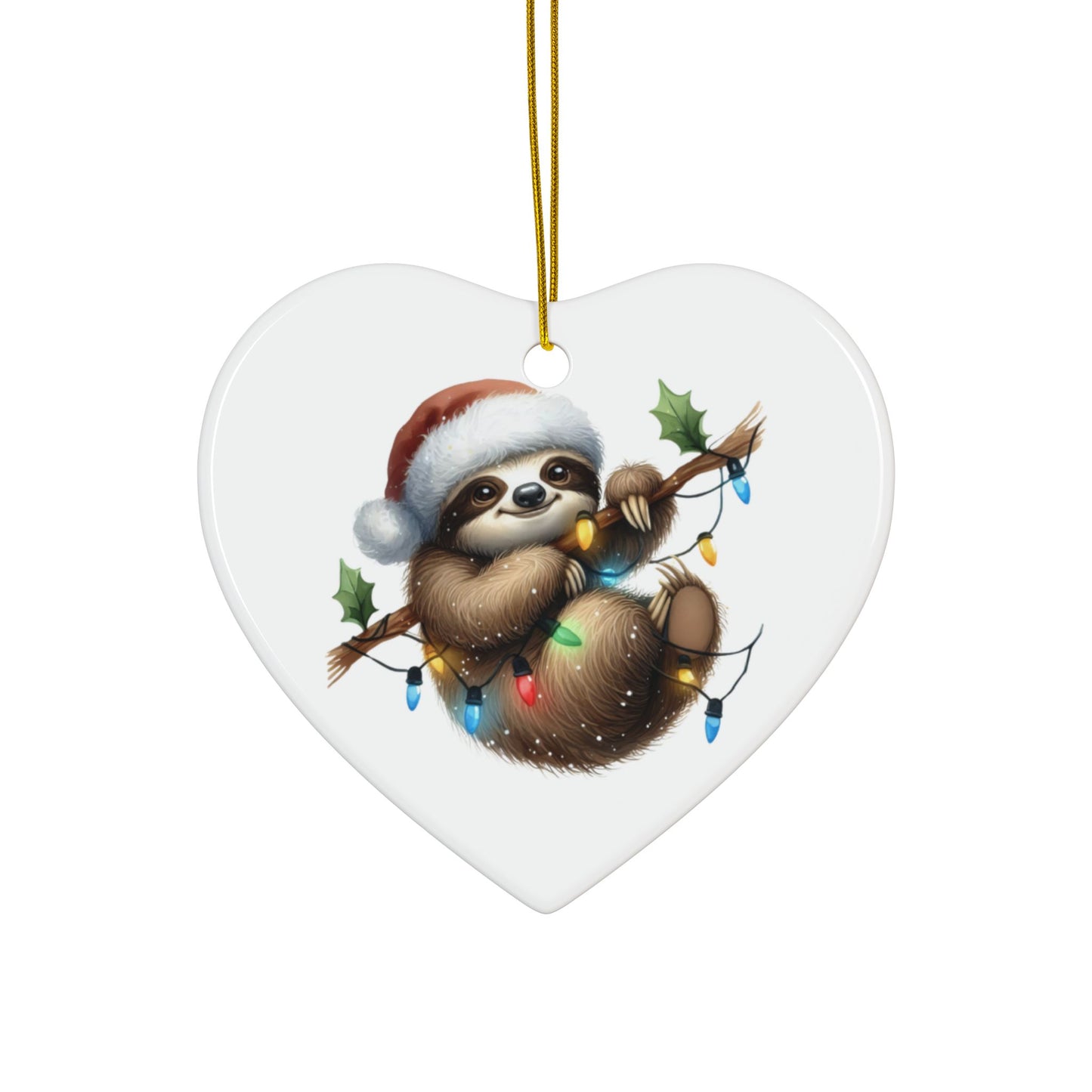Festive Sloth Hanging with Christmas Lights - Unique Ceramic Ornaments (Choose Your Set)
