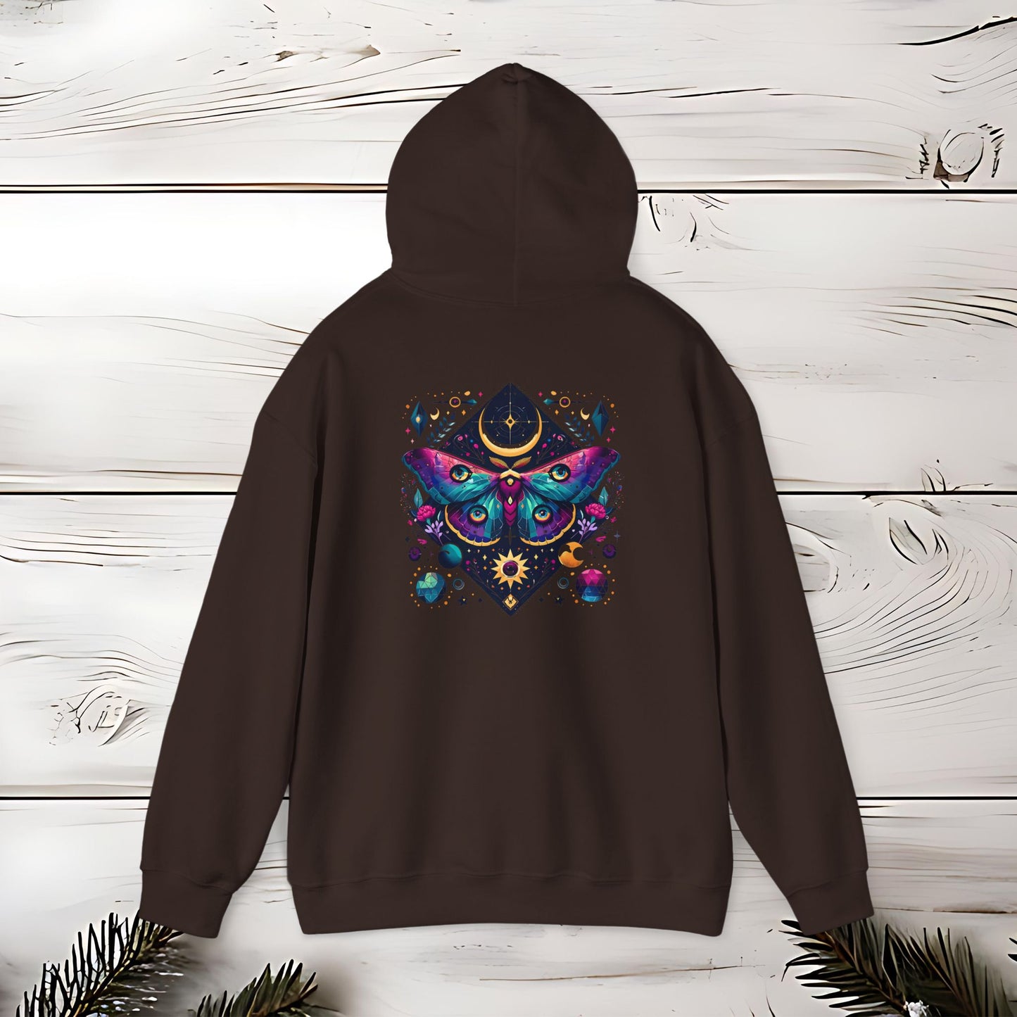 Boho Dreamy Luna Moth Hoodie, Nature Lover Gift, Cozy Pullover, Moth Print Jumper, Hippie Sweatshirt, Festival Clothing