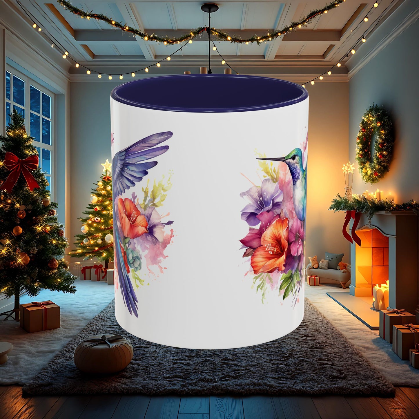 Watercolor Humming Bird Mug, Floral Bird Coffee Cup, Nature Lover Gift, Birdwatcher Mug, Unique Hand Painted Mug, 11oz 15oz Mug