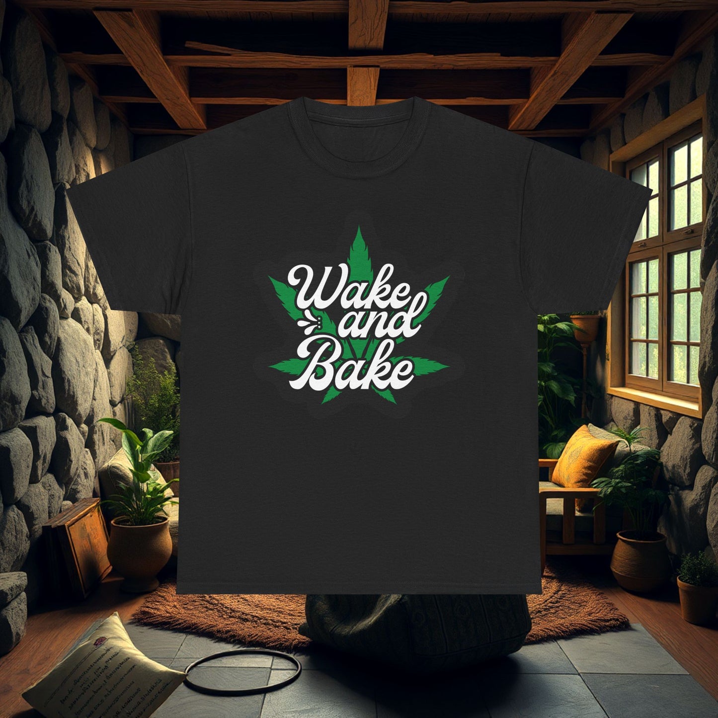 Wake and Bake Cannabis Unisex Heavy Cotton Tee - Funny Stoner Shirt, Weed Lover Gift, Marijuana Graphic Tee, 420 Shirt, Pot Leaf Tee
