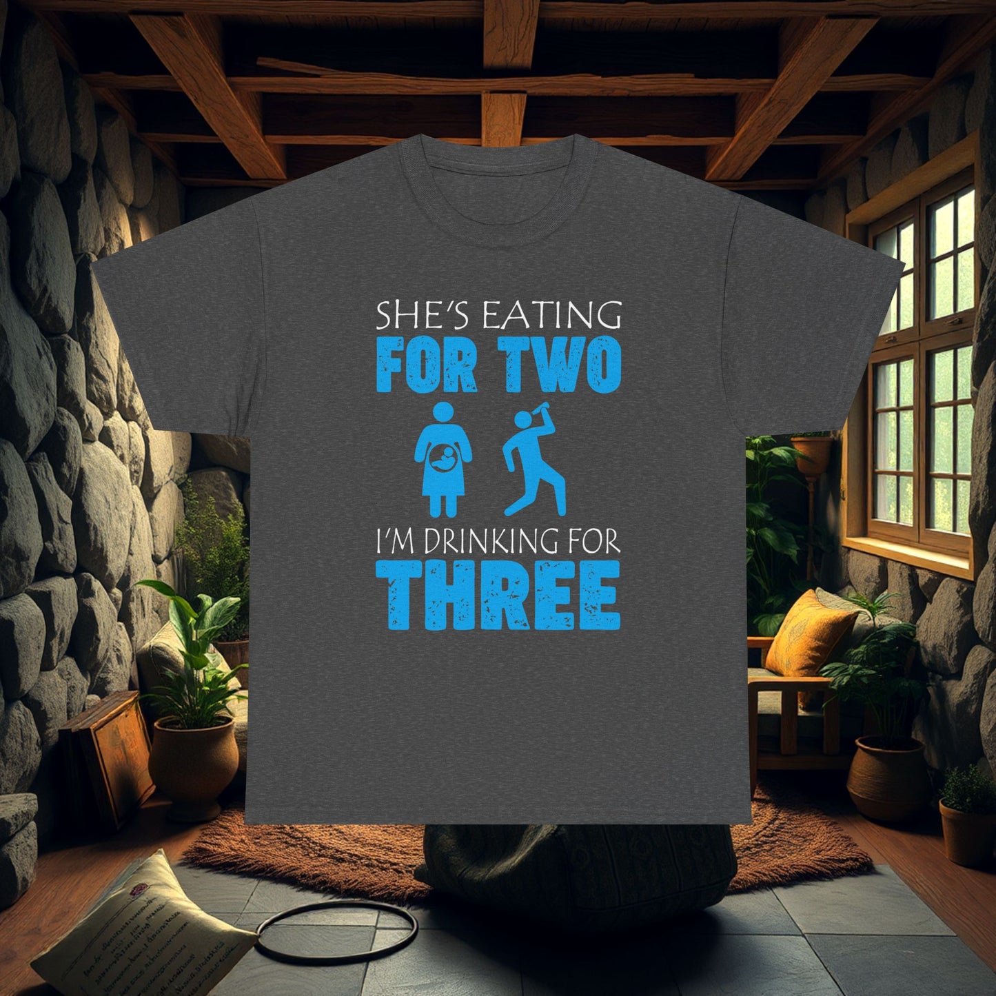 Funny Mom Eating for Two and Drinking for Three Unisex Tee, Pregnancy Announcement Shirt, Maternity Gift, Baby Shower Present, Gender Reveal
