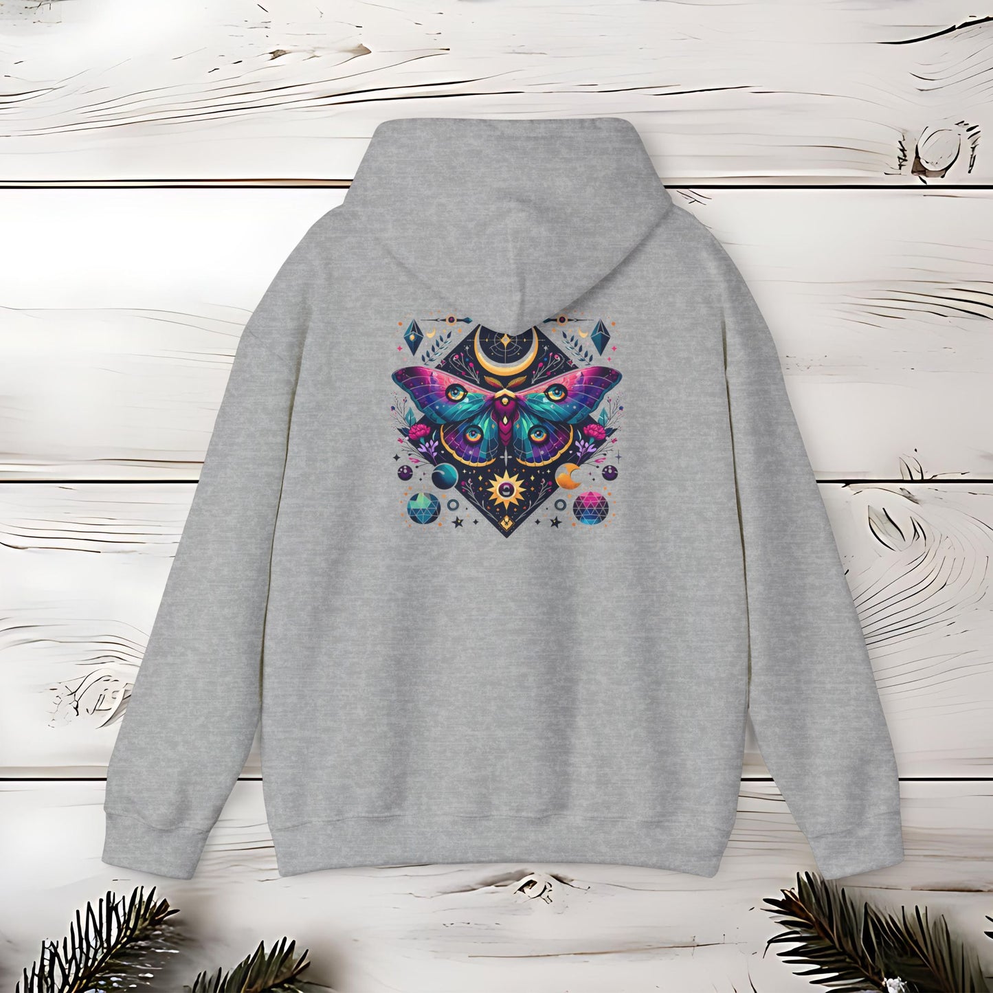 Boho Dreamy Luna Moth Hoodie, Nature Lover Gift, Cozy Pullover, Moth Print Jumper, Hippie Sweatshirt, Festival Clothing