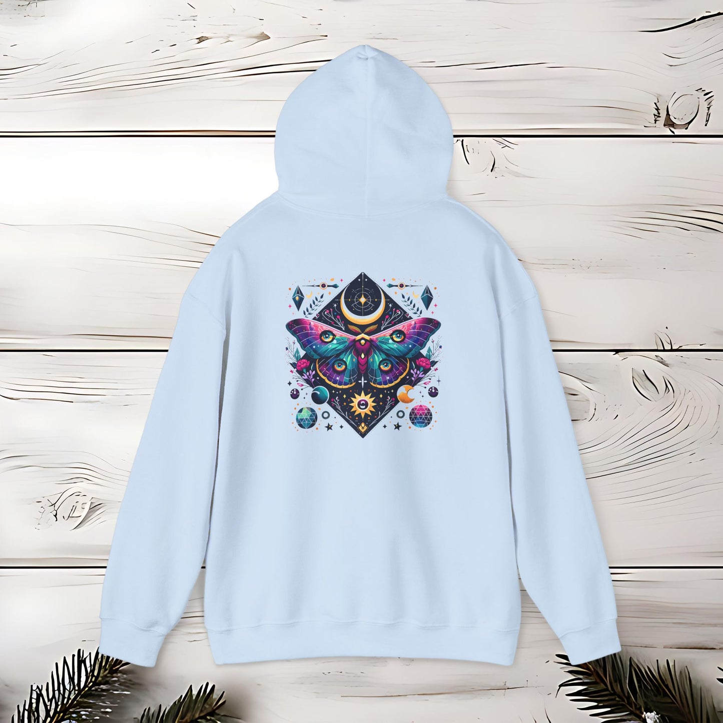 Boho Dreamy Luna Moth Hoodie, Nature Lover Gift, Cozy Pullover, Moth Print Jumper, Hippie Sweatshirt, Festival Clothing