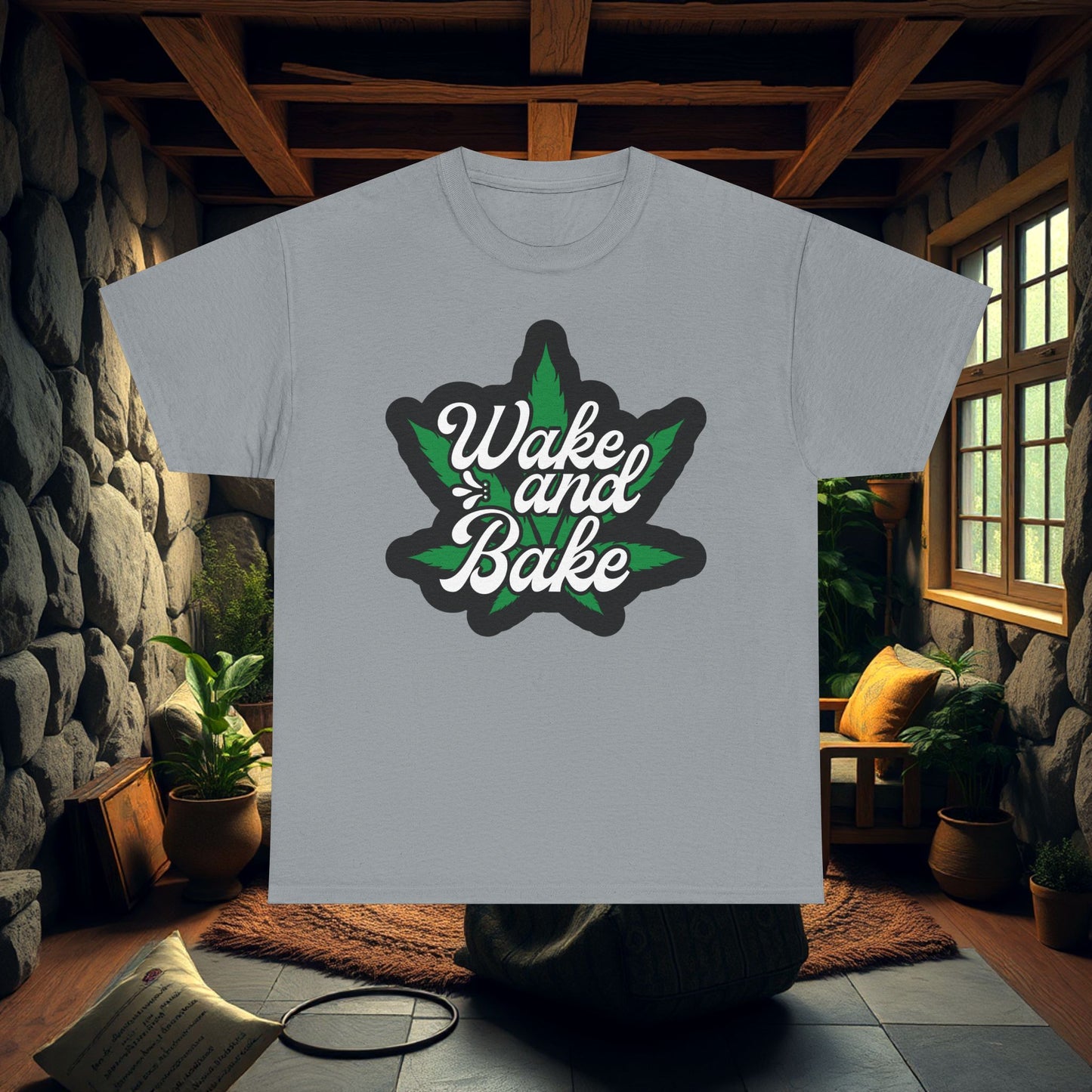 Wake and Bake Cannabis Unisex Heavy Cotton Tee - Funny Stoner Shirt, Weed Lover Gift, Marijuana Graphic Tee, 420 Shirt, Pot Leaf Tee
