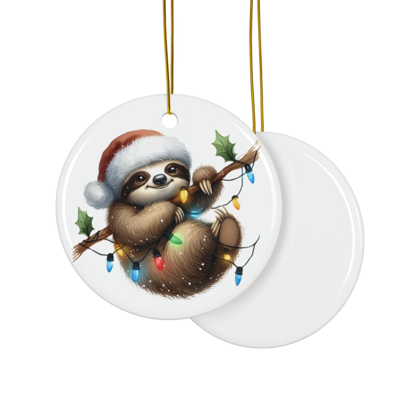 Festive Sloth Hanging with Christmas Lights - Unique Ceramic Ornaments (Choose Your Set)