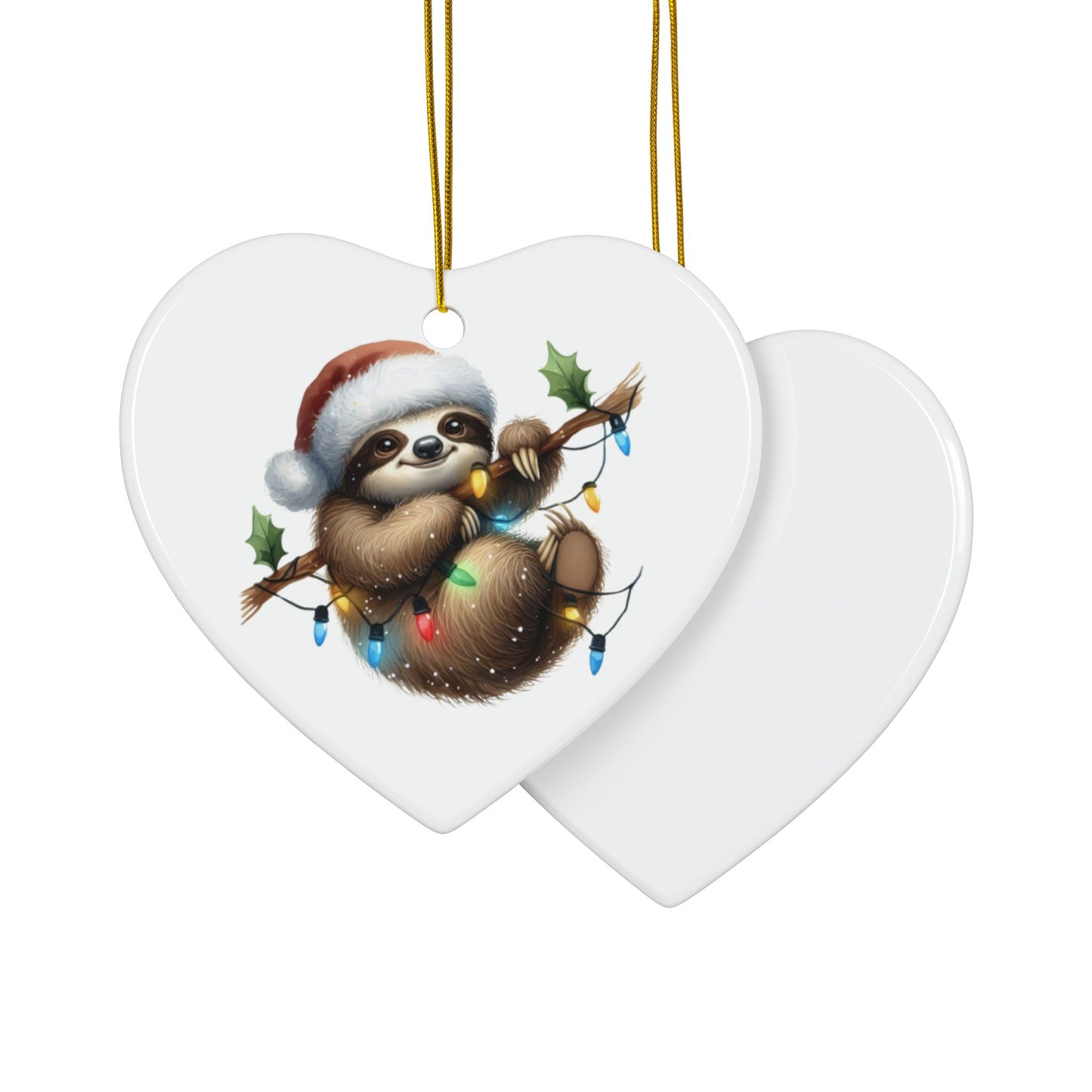 Festive Sloth Hanging with Christmas Lights - Unique Ceramic Ornaments (Choose Your Set)