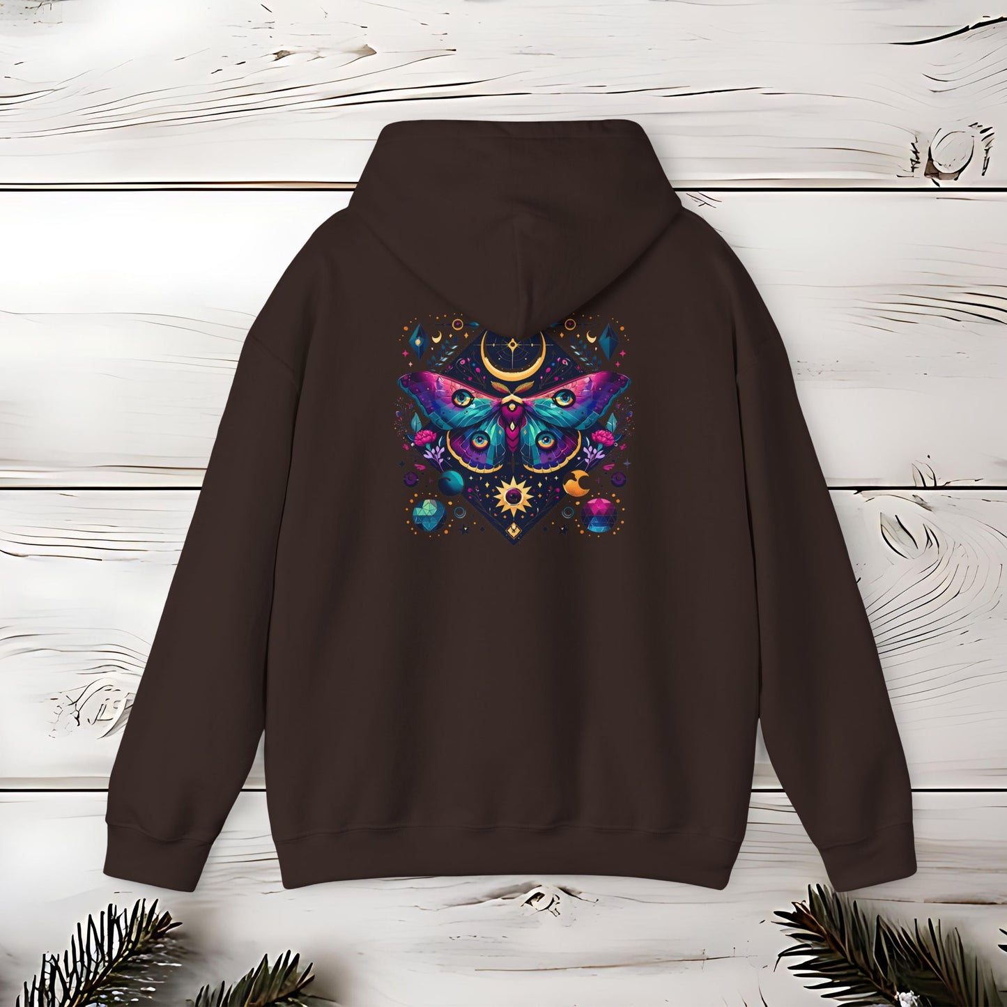 Boho Dreamy Luna Moth Hoodie, Nature Lover Gift, Cozy Pullover, Moth Print Jumper, Hippie Sweatshirt, Festival Clothing