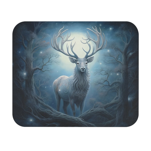White Stag Moon Woods Mouse Pad, Unique Mythical Rectangle Desk Mat, Nature Lover Forest Office Decor, Gift for Animal Lovers, Gaming