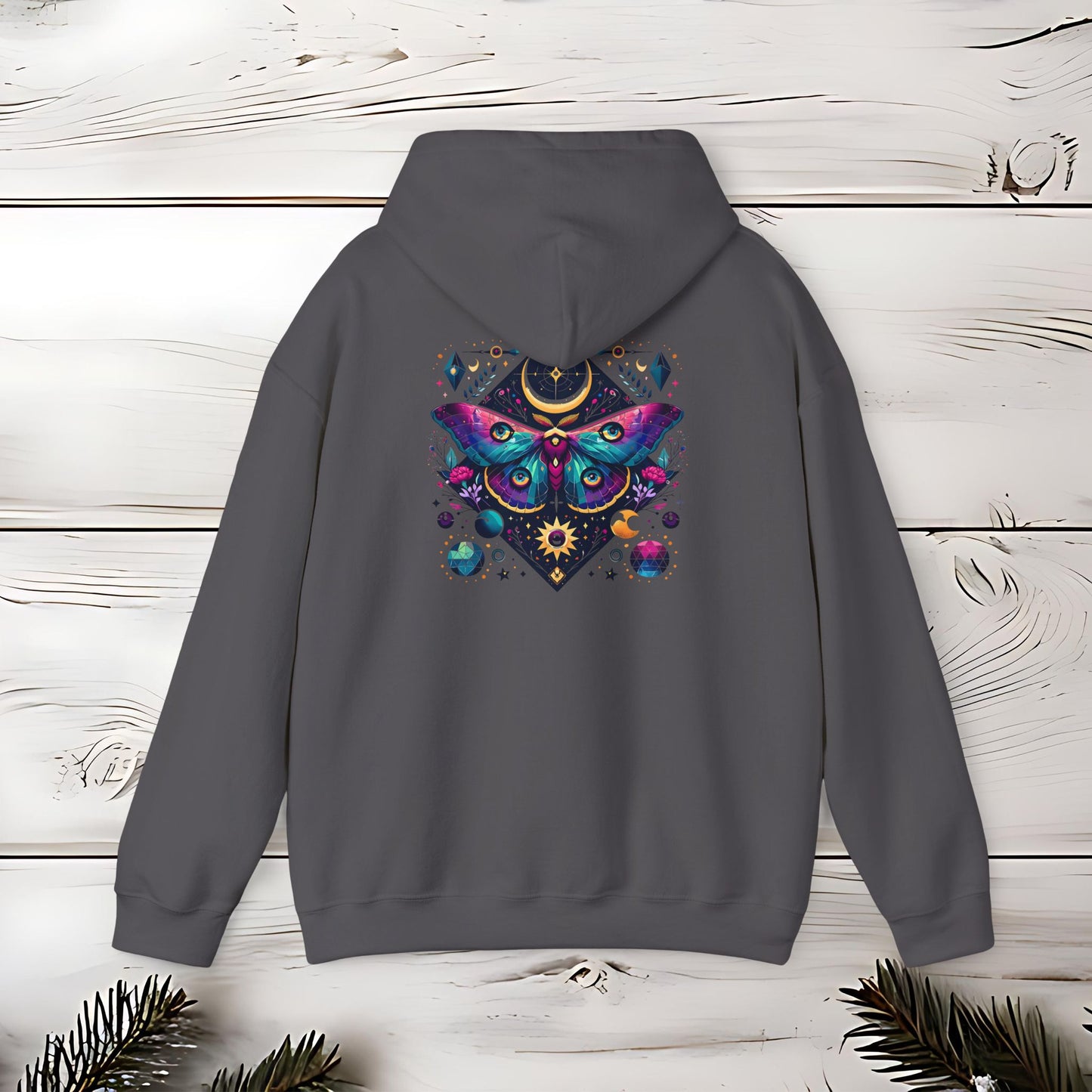 Boho Dreamy Luna Moth Hoodie, Nature Lover Gift, Cozy Pullover, Moth Print Jumper, Hippie Sweatshirt, Festival Clothing
