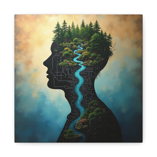 Canvas Wall Art, Nature and Modernity Harmony Silhouette, Vibrant Colorful Design, Stretched Matte 1 25" - Home Decor, Office Decor, Unique