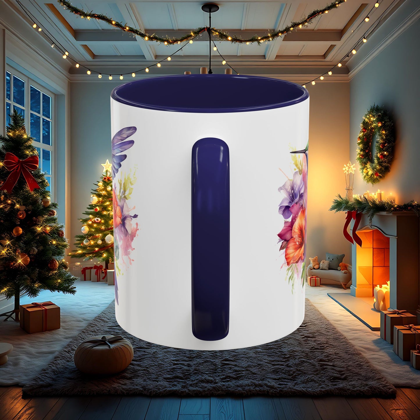 Watercolor Humming Bird Mug, Floral Bird Coffee Cup, Nature Lover Gift, Birdwatcher Mug, Unique Hand Painted Mug, 11oz 15oz Mug