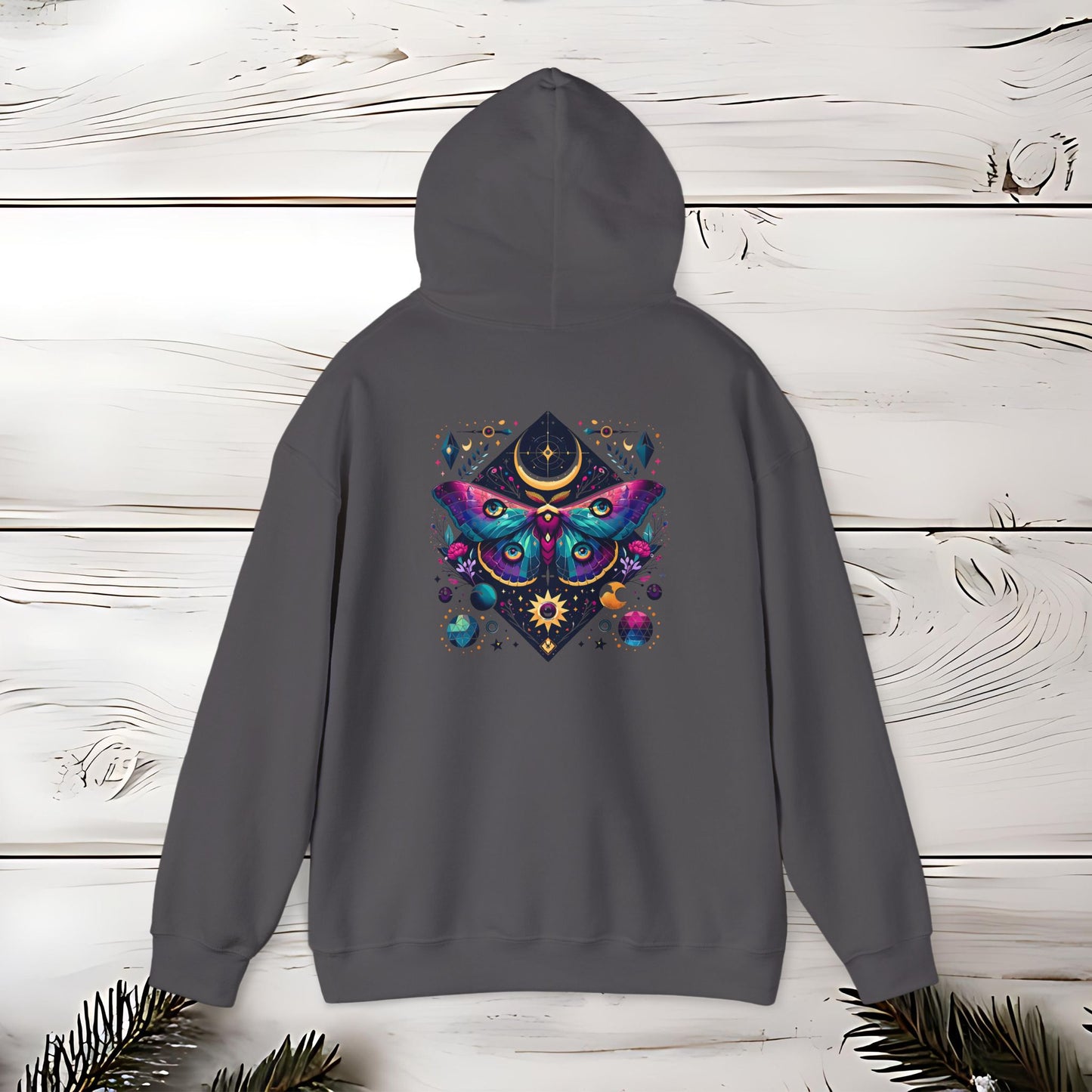 Boho Dreamy Luna Moth Hoodie, Nature Lover Gift, Cozy Pullover, Moth Print Jumper, Hippie Sweatshirt, Festival Clothing