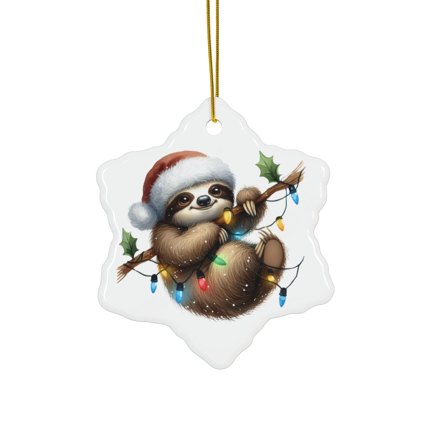 Festive Sloth Hanging with Christmas Lights - Unique Ceramic Ornaments (Choose Your Set)