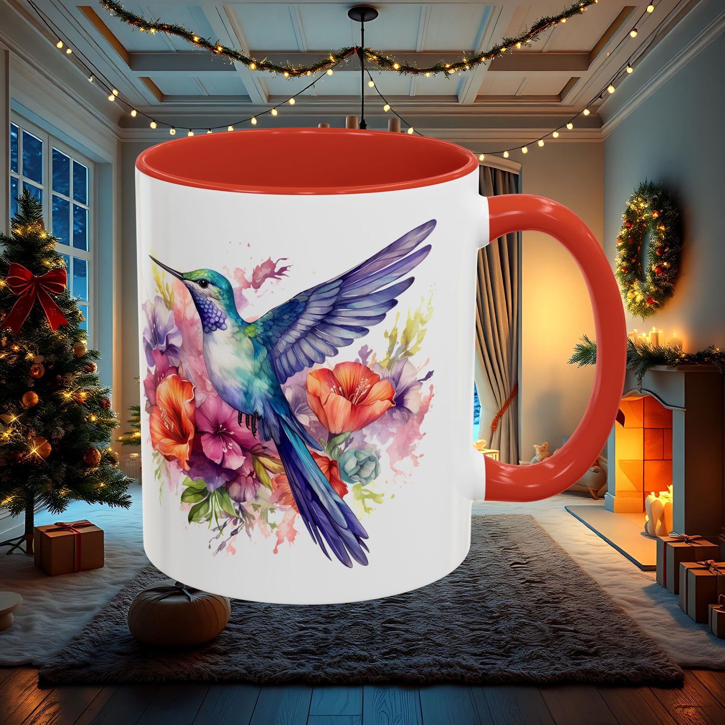 Watercolor Humming Bird Mug, Floral Bird Coffee Cup, Nature Lover Gift, Birdwatcher Mug, Unique Hand Painted Mug, 11oz 15oz Mug