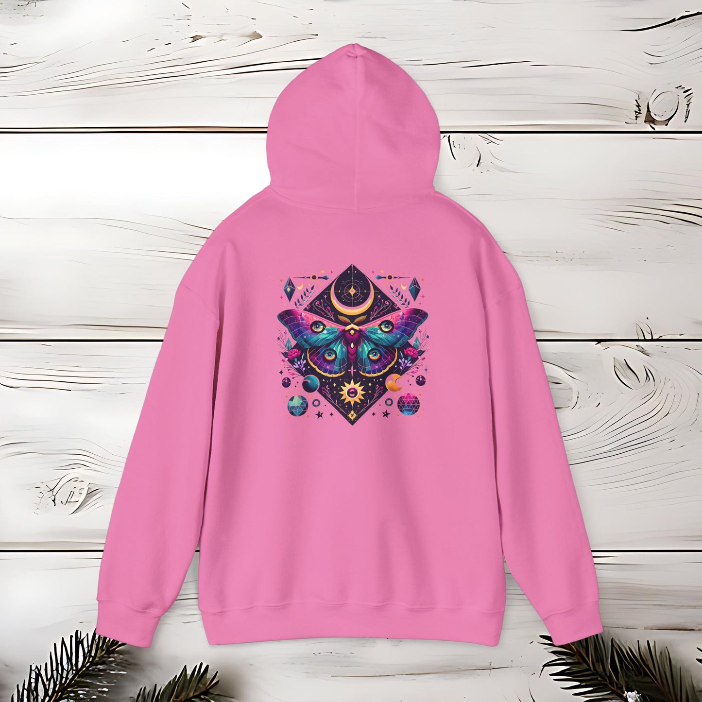 Boho Dreamy Luna Moth Hoodie, Nature Lover Gift, Cozy Pullover, Moth Print Jumper, Hippie Sweatshirt, Festival Clothing