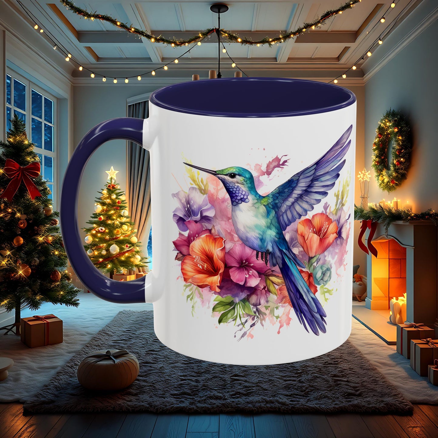 Watercolor Humming Bird Mug, Floral Bird Coffee Cup, Nature Lover Gift, Birdwatcher Mug, Unique Hand Painted Mug, 11oz 15oz Mug