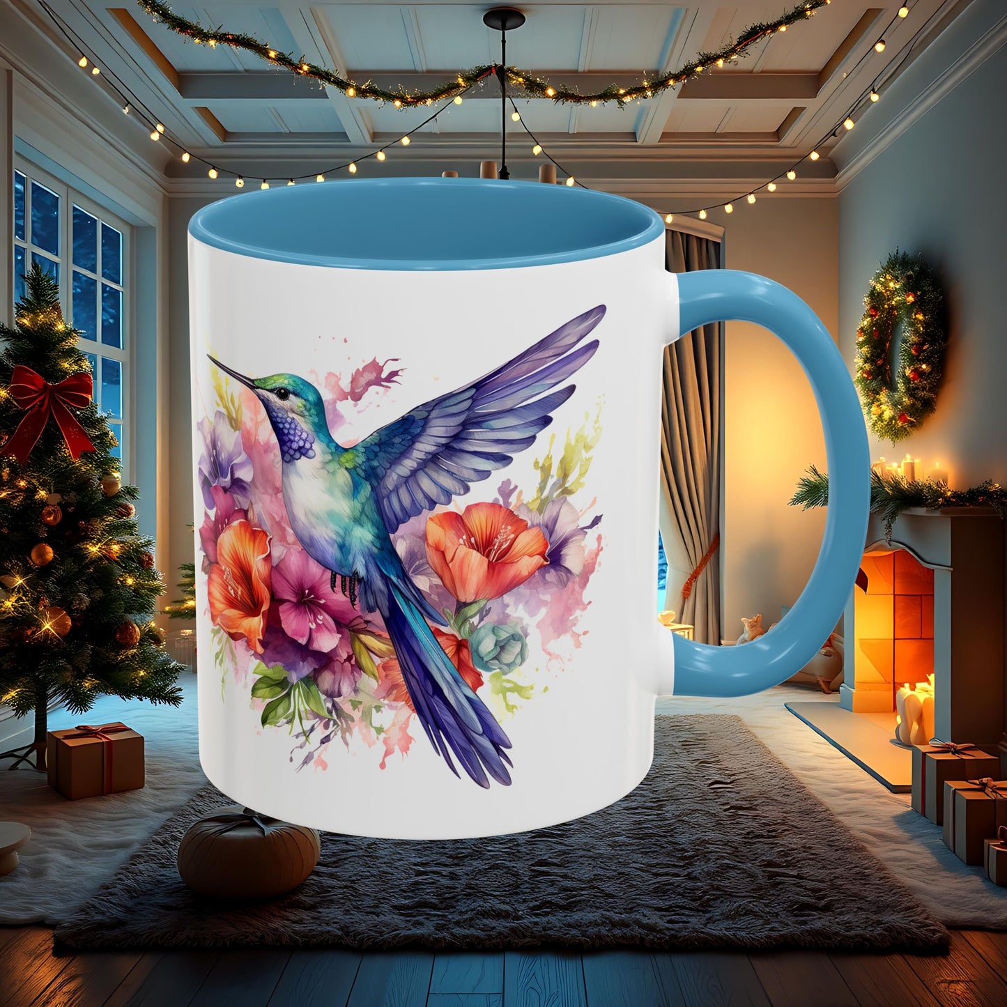 Watercolor Humming Bird Mug, Floral Bird Coffee Cup, Nature Lover Gift, Birdwatcher Mug, Unique Hand Painted Mug, 11oz 15oz Mug