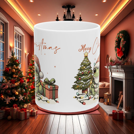 Merry Christmas Frog Ceramic Mug, Cute Holiday Coffee Cup, Unique Xmas Gift Idea, Festive Tea Mug, Funny Animal Lover Christmas Gift,