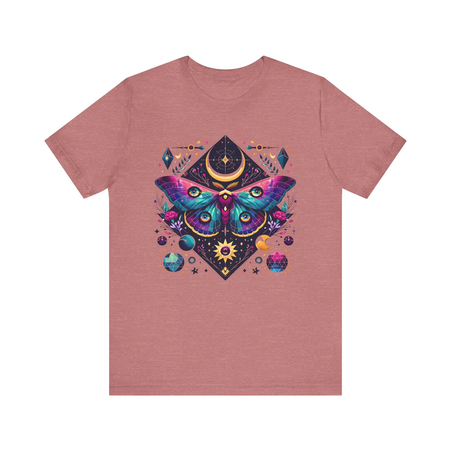 Colorful Luna Moth T-Shirt, Unisex Tee, Short Sleeve Shirt, Nature Lover Gift, Butterfly Print Shirt