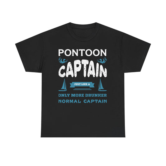 Funny Pontoon CAPTAIN Heavy Cotton Tee, Sailor Drinking T-shirt, Party Boating Top, Lake Life Gift Shirt, Captain Boater Humor Tee