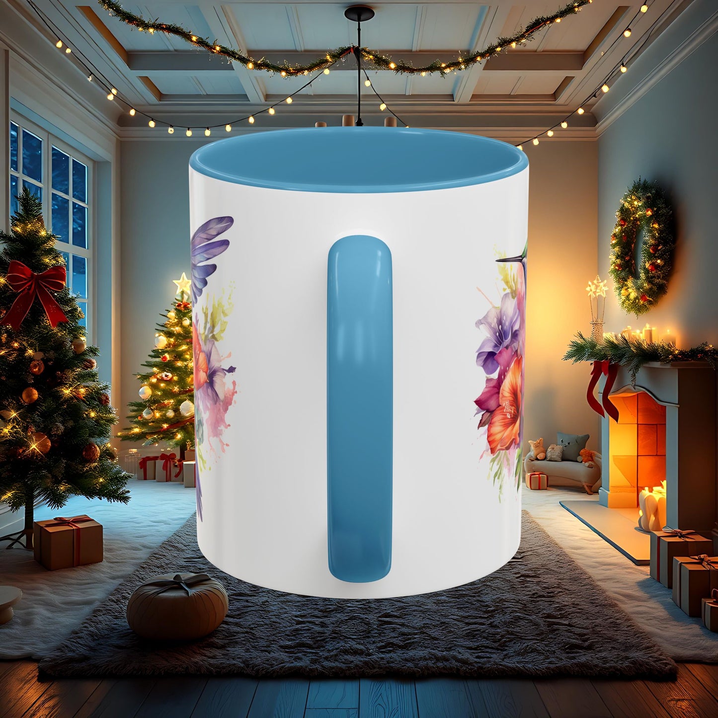 Watercolor Humming Bird Mug, Floral Bird Coffee Cup, Nature Lover Gift, Birdwatcher Mug, Unique Hand Painted Mug, 11oz 15oz Mug