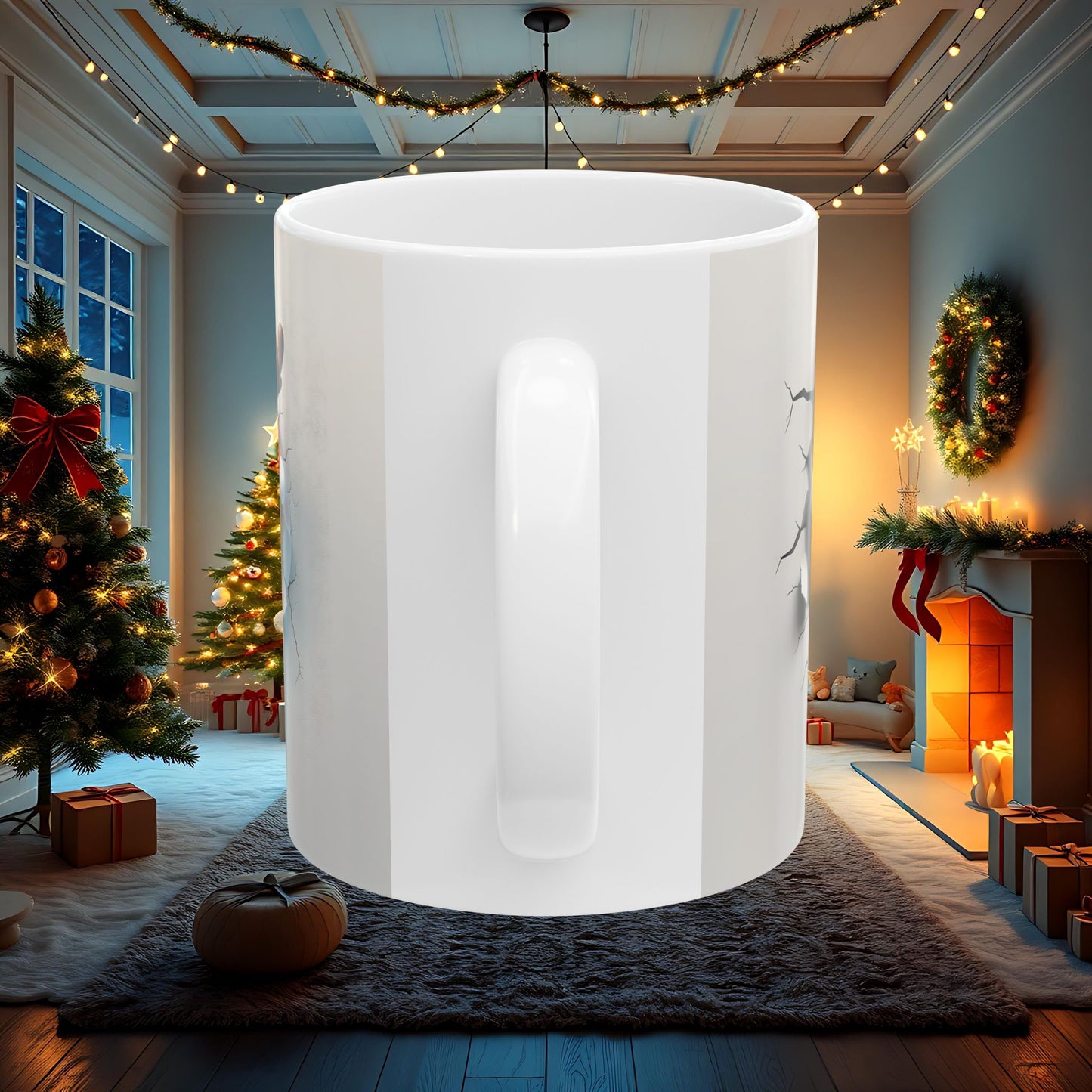 Reindeer Wall Break Ceramic Mug, Christmas Coffee Cup, Holiday Tea Mug, Festive Hot Cocoa Cup, 3D Double Sided Mug