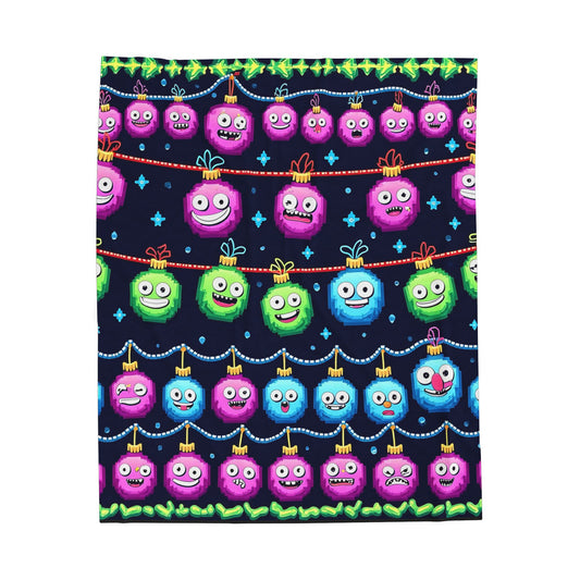 Plush Blanket, Cute Christmas Ornaments Emoji Faces Print Throw, Holiday Home Decor, Soft Cozy Bedding, Gift for Her, Winter Blanket,