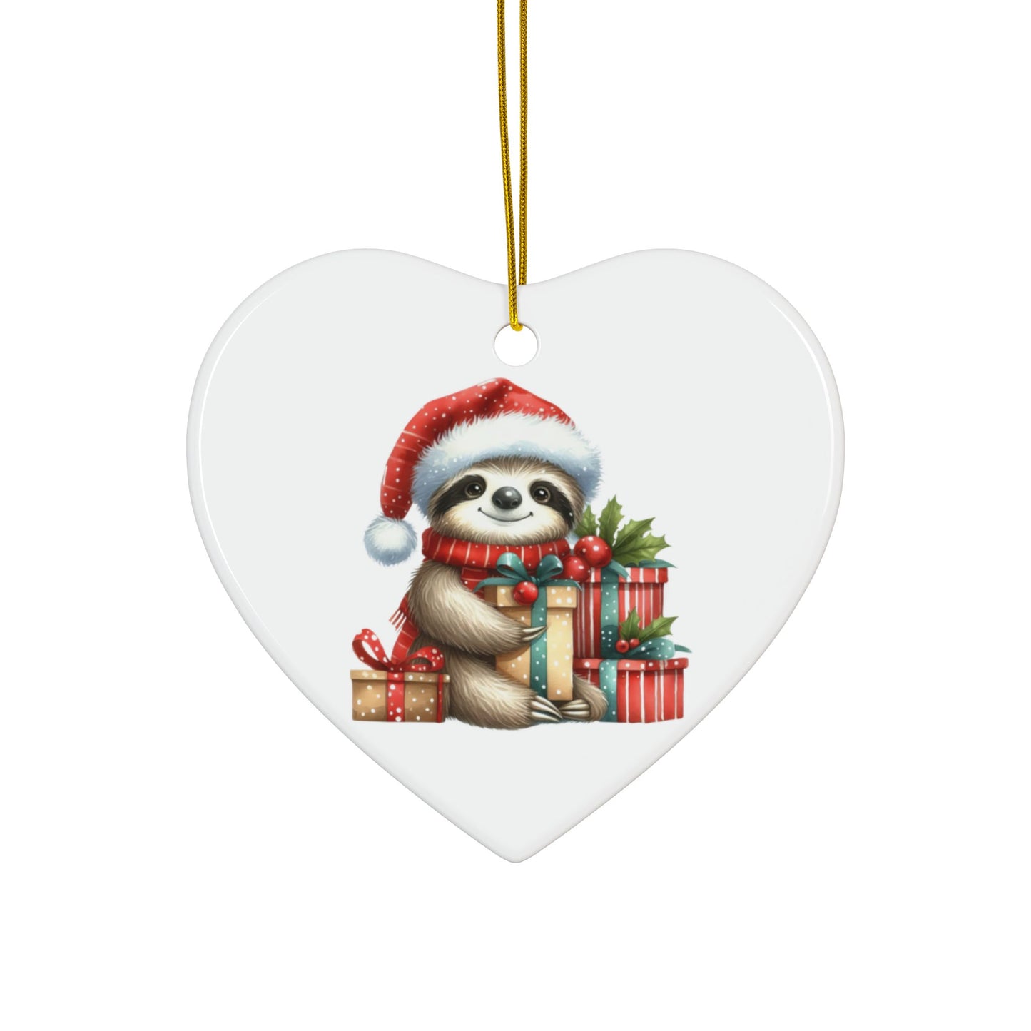 Festive Sloth with Holiday Presents - Unique Ceramic Ornaments (Choose Your Set)