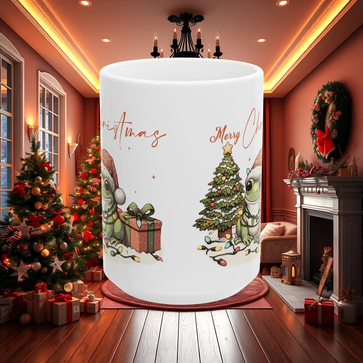 Merry Christmas Frog Ceramic Mug, Cute Holiday Coffee Cup, Unique Xmas Gift Idea, Festive Tea Mug, Funny Animal Lover Christmas Gift,