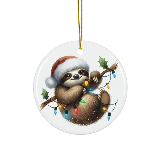 Festive Sloth Hanging with Christmas Lights - Unique Ceramic Ornaments (Choose Your Set)