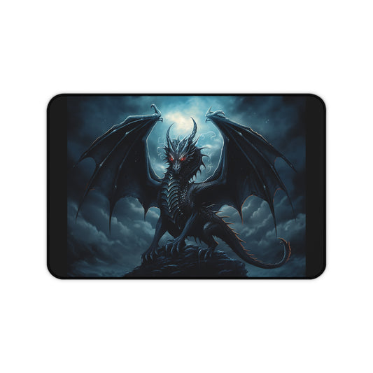 Gothic Dragon Desk Mat, Moonlight Mountain Gaming Mouse Pad, Cloudy Sky Keyboard Mat, Goth Office Decor, Dragon Lover Gift, Fantasy Desk