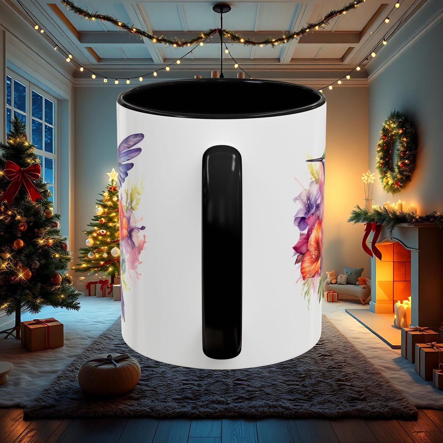 Watercolor Humming Bird Mug, Floral Bird Coffee Cup, Nature Lover Gift, Birdwatcher Mug, Unique Hand Painted Mug, 11oz 15oz Mug