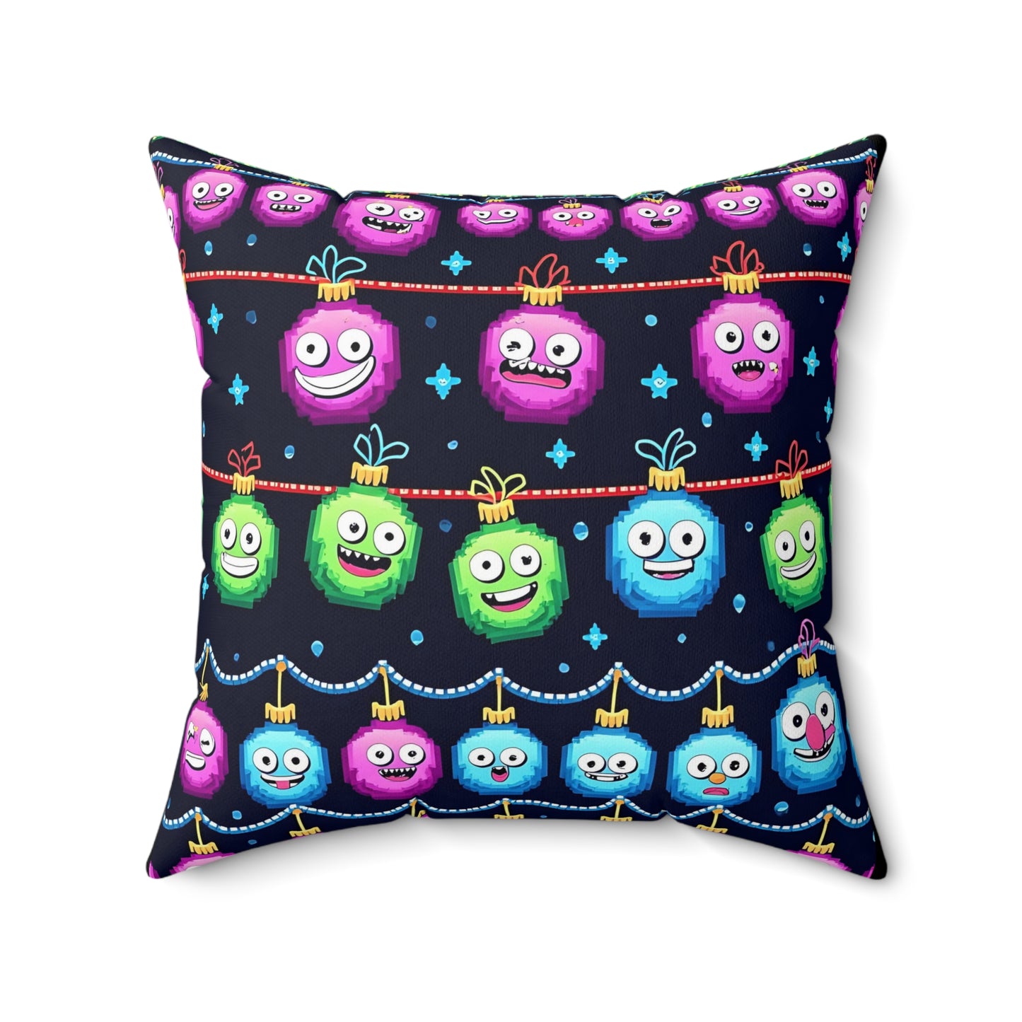 Emoji Christmas Pillow, Holiday Decor, Festive Cushion, Xmas Emoji Pillow, Square Throw Pillow
